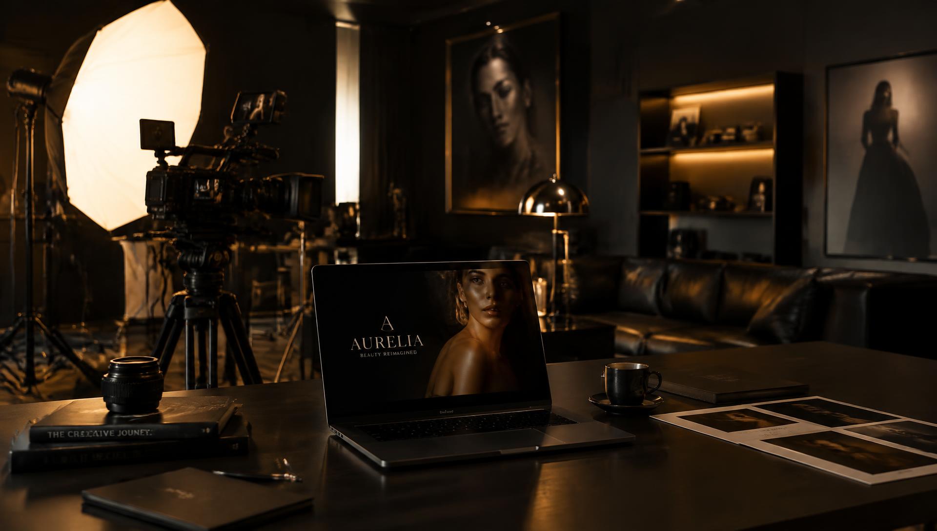 Creative studio with camera and laptop